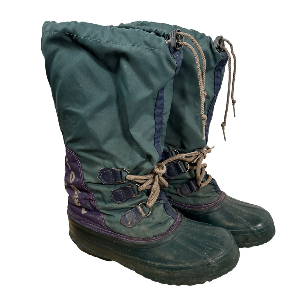 Vintage Sorel Snow Boots Teal Purple Colorblock Nylon‎ Rubber Duck Boots 7